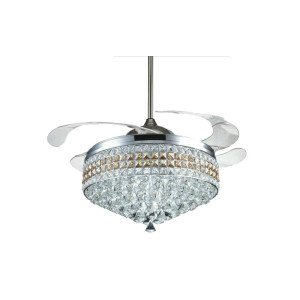 Metal Air Crystal Prince Retractable Blades Ceiling Fan with Multicolor LED Light