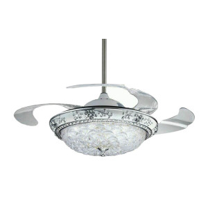 Metal Air Silver Star Retractable LED Designer Ceiling Fan