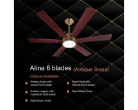 Breezalit Alina 6 Blade Antique Brass Wood Finish with 3 Color LED Remote Control Ceiling Fan