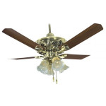Breezalit Venus Antique Brass Oak Wood Ceiling Fan 48" With  Lampshade