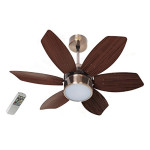 Polycab Superia Lite SP03 800mm Wood Finsh Decorative Ceiling Fan with Remote and LED